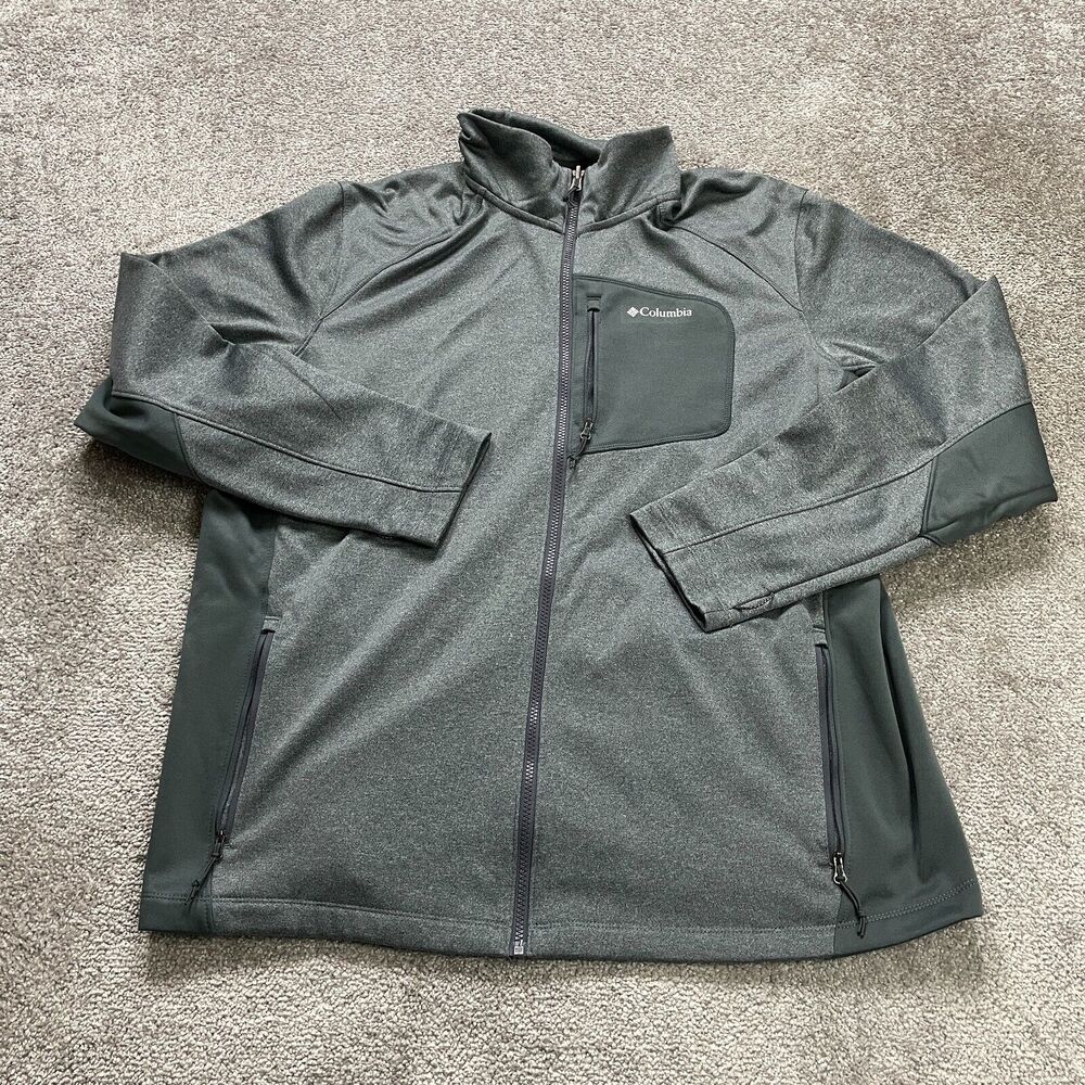 Columbia Active Jacket Men XL Gray Full Zip Pocket Mock Neck Long Sleeve Outdoor